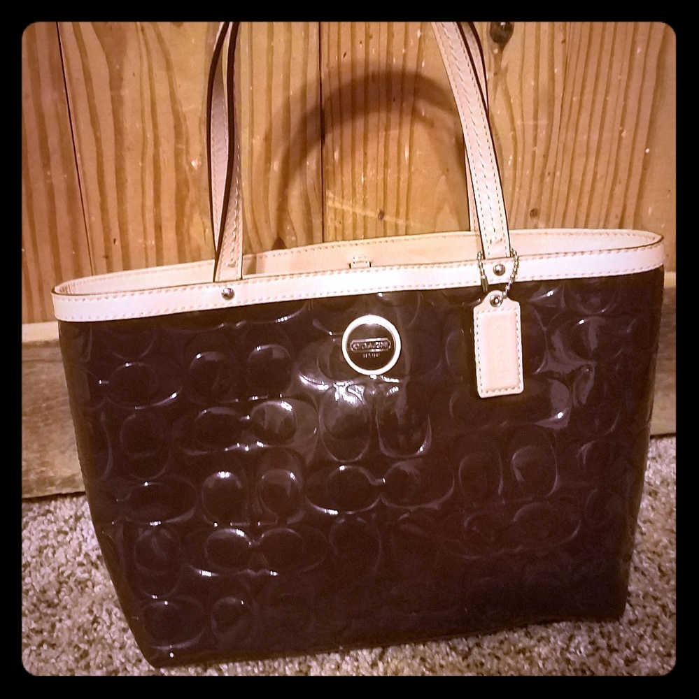 Brown Patent Leather Coach Handbag